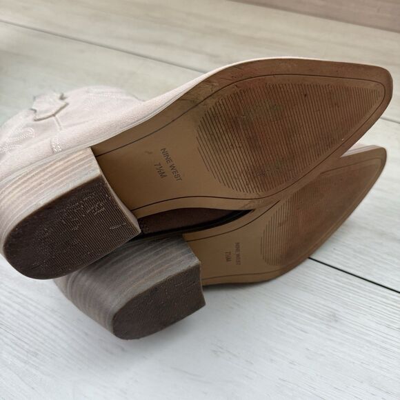 Nine West Texan Western Boot Women’s 7.5 Beige Blush Leather Pointed Toe Cowgirl - Picture 3 of 16